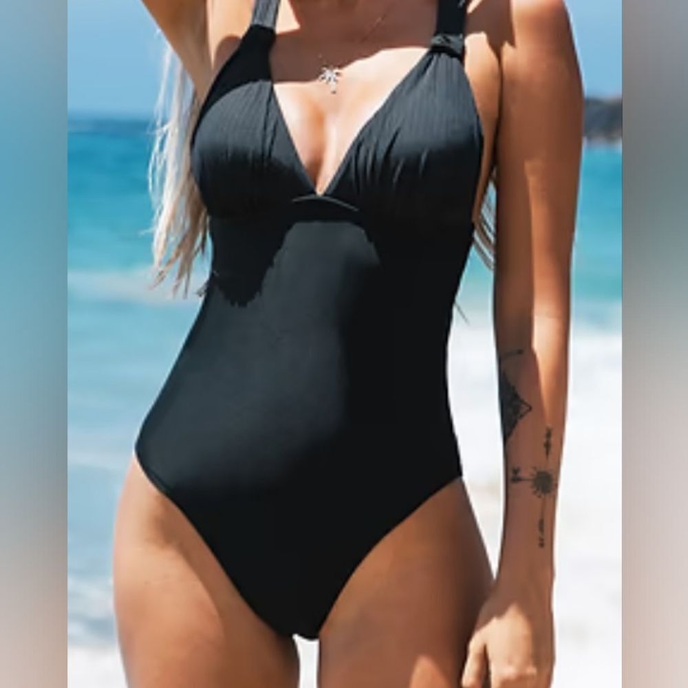 Cupshe womens black ribbed top one piece with criss cross back various sizes